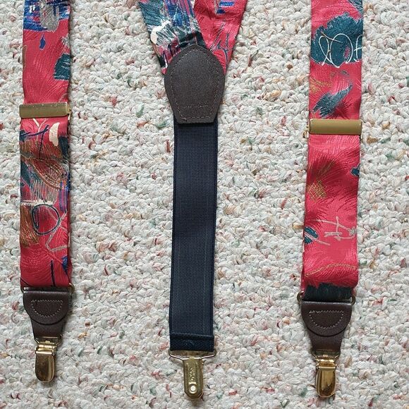 Pelican USA Suspenders Adjustable Clip On Style Red Abstract Fabric Stretch - Picture 2 of 6